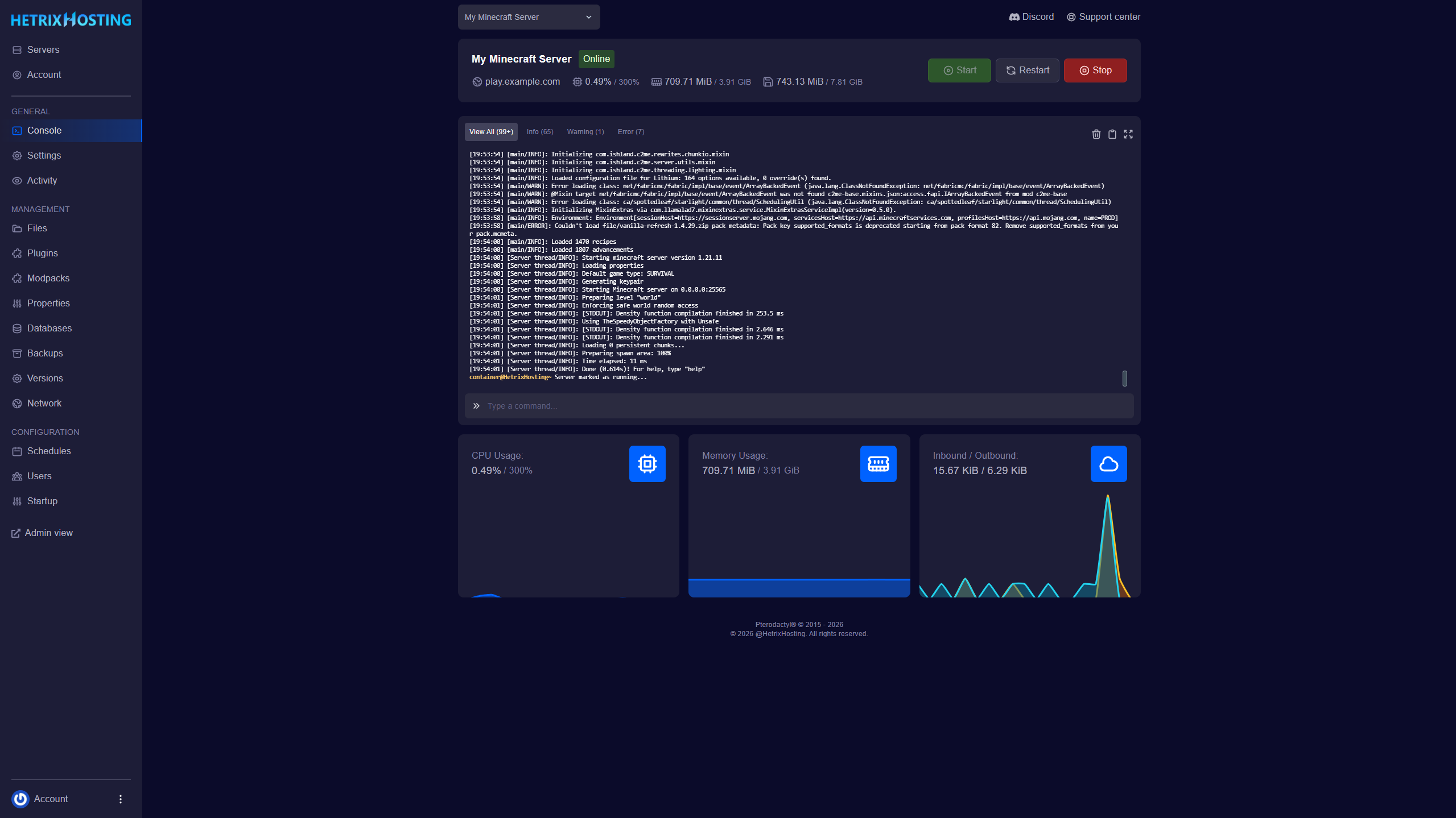 Live Console panel preview
