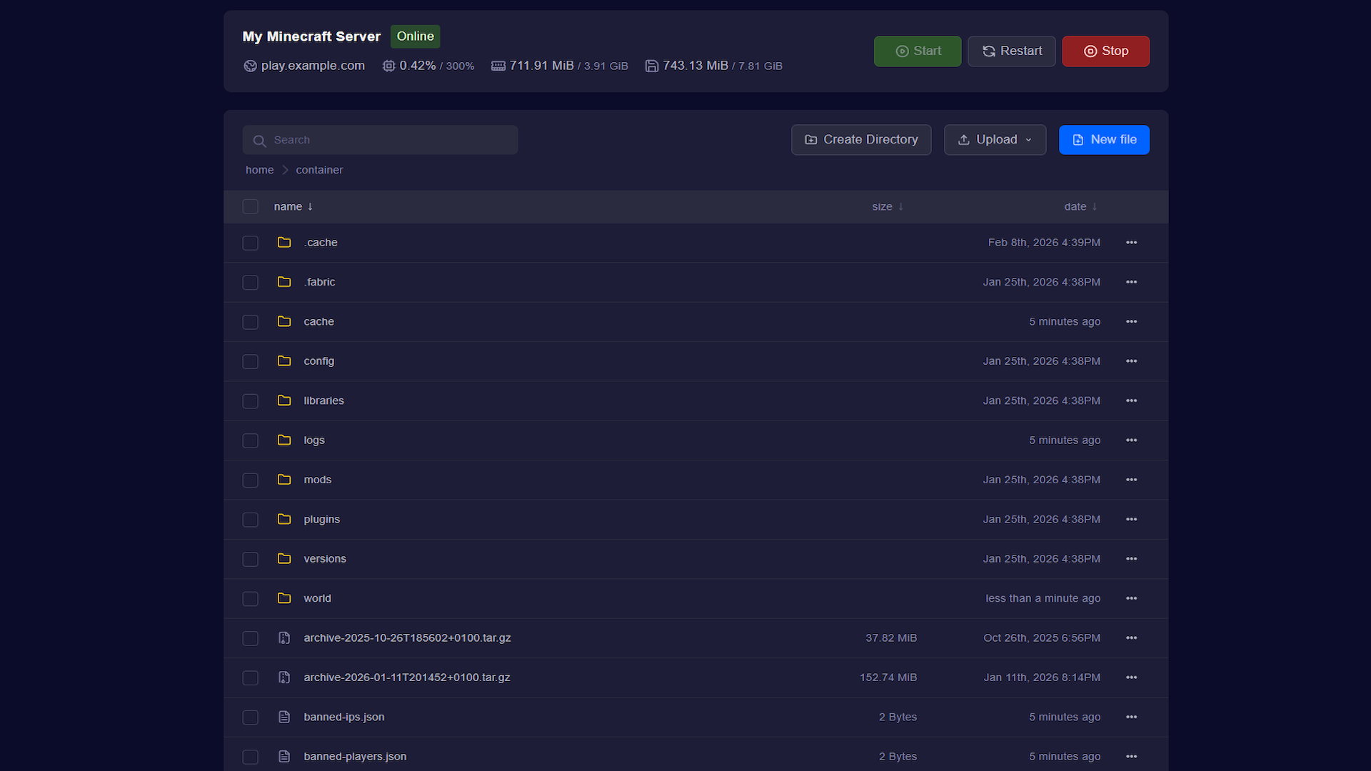 File Manager panel preview