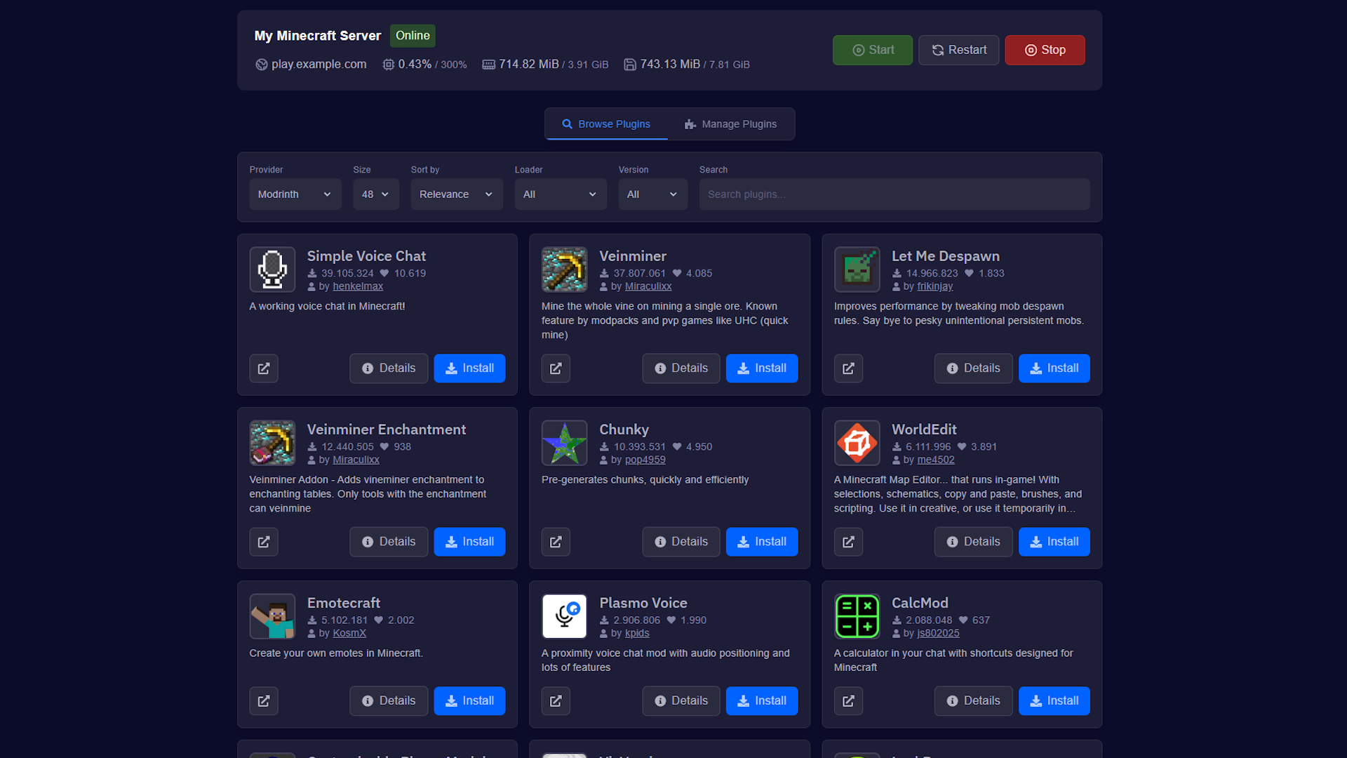 Plugin Installer panel preview