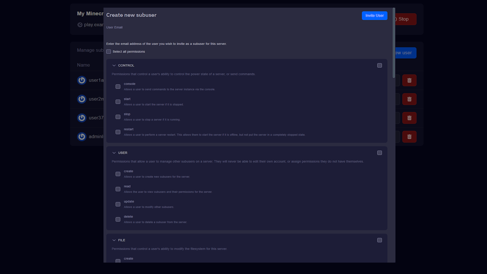 User Control panel preview