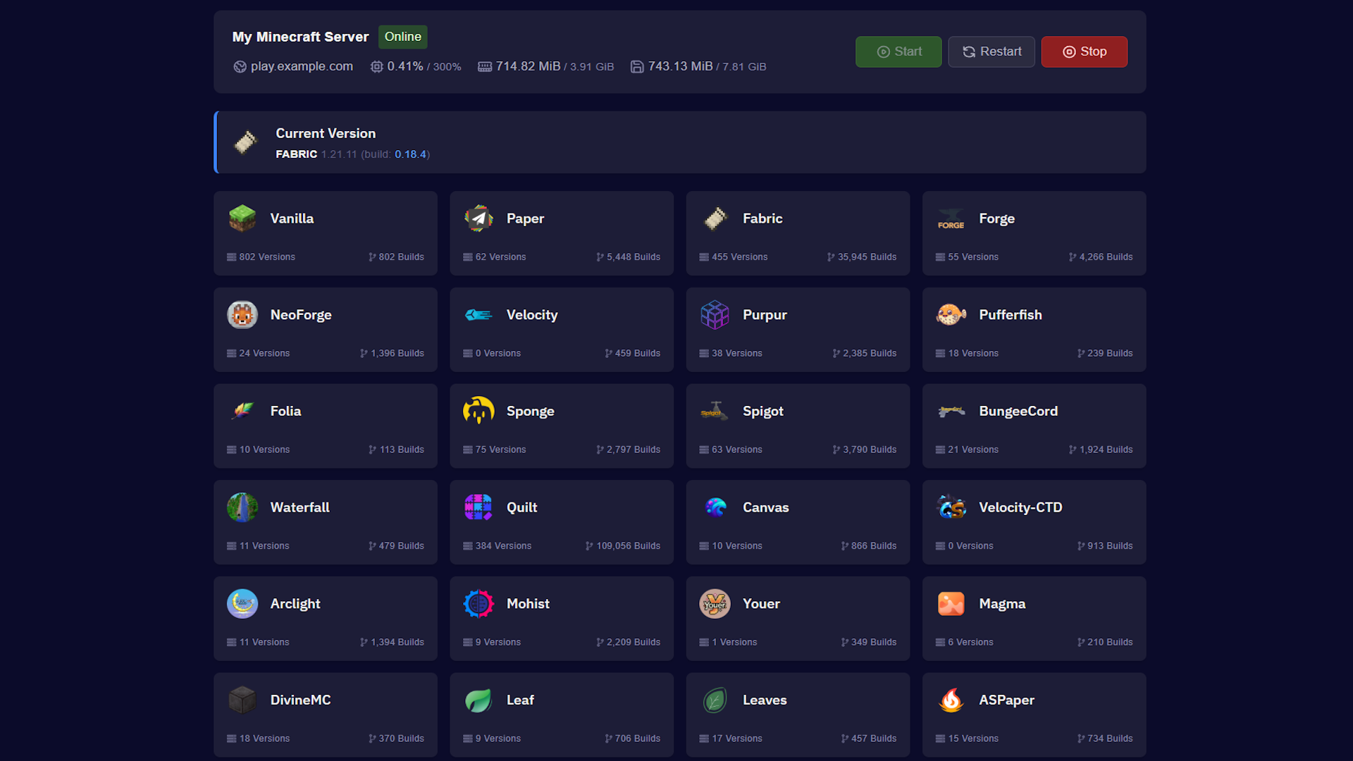 Version Manager panel preview
